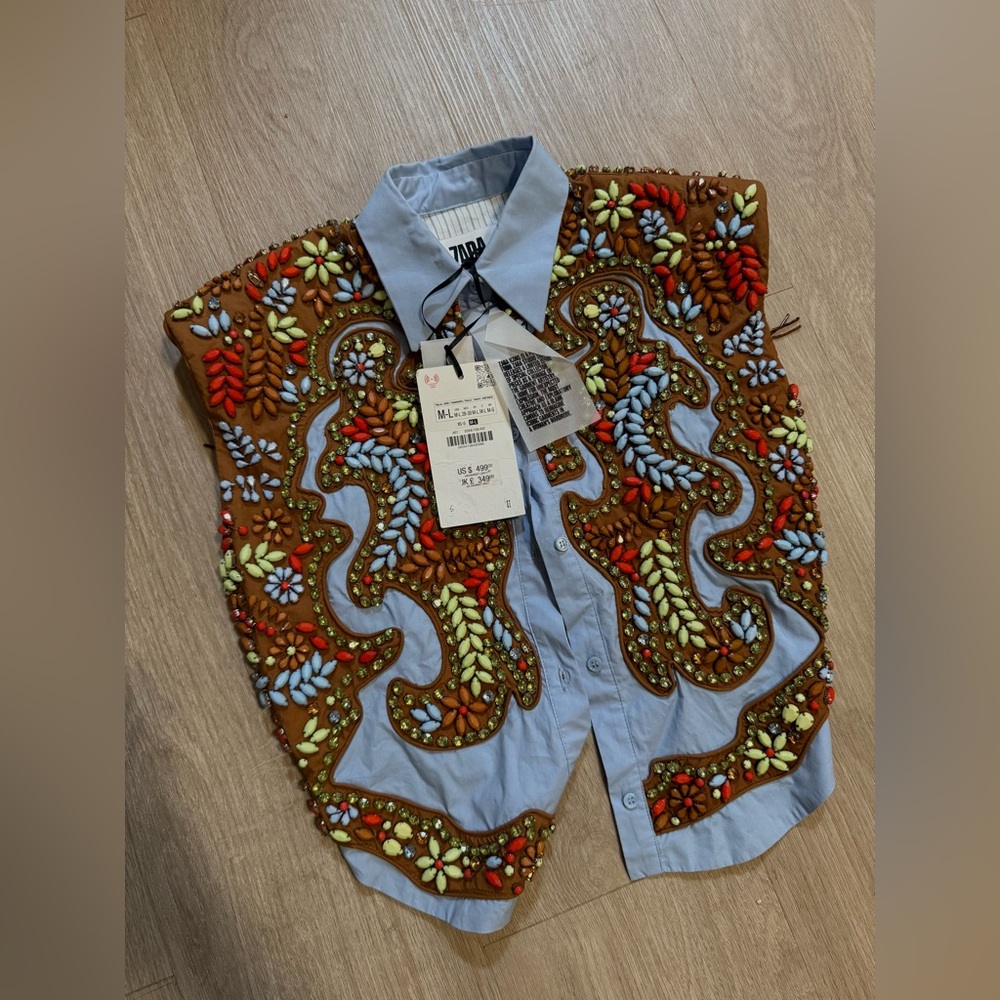 Zara icons vest shirt top bohemian festival Coachella beads hippie statement - Picture 15 of 16
